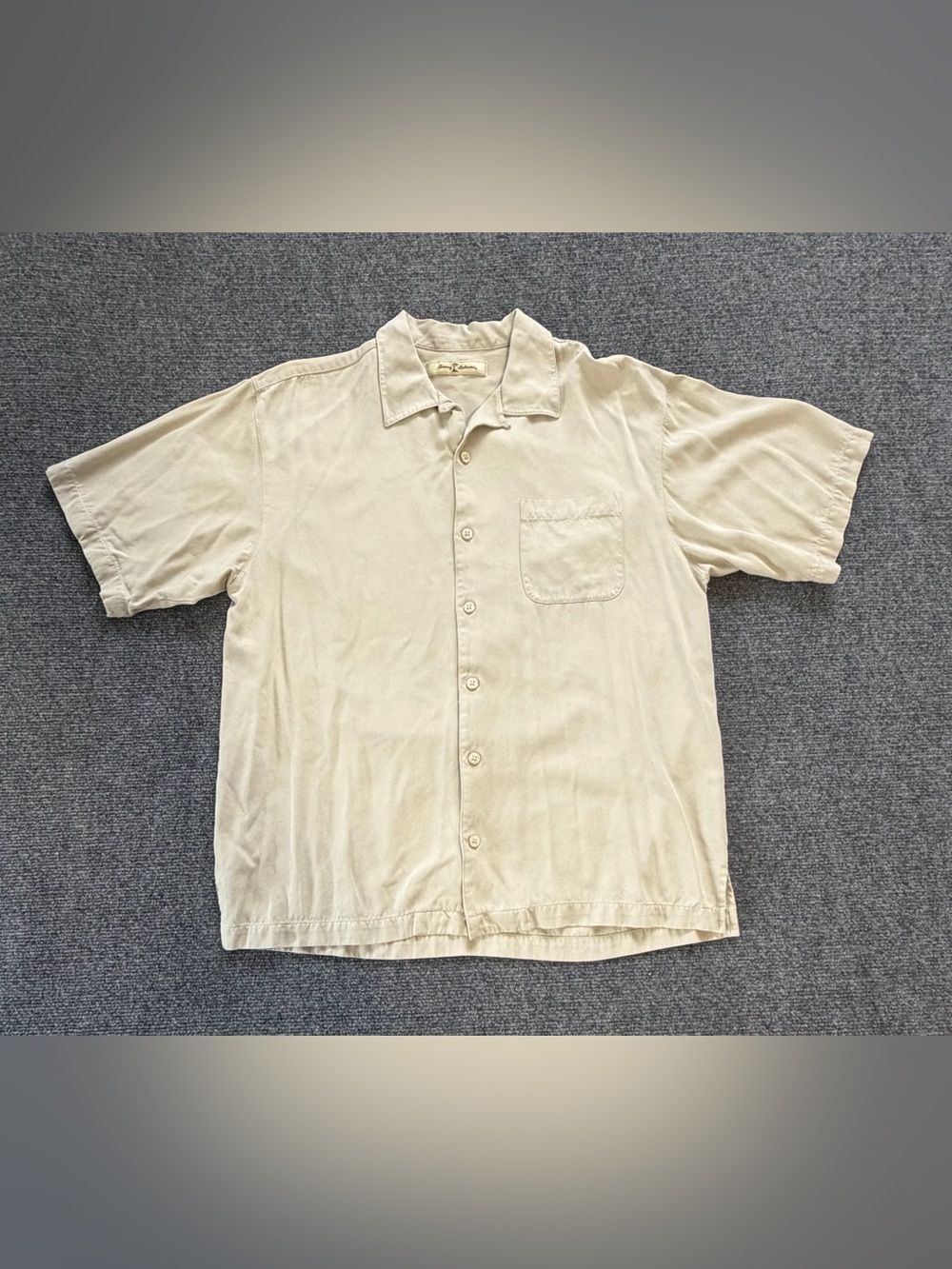 Tommy Bahama Men’s M 100% Silk Button Up Shirt Beige Short Sleeve Camp